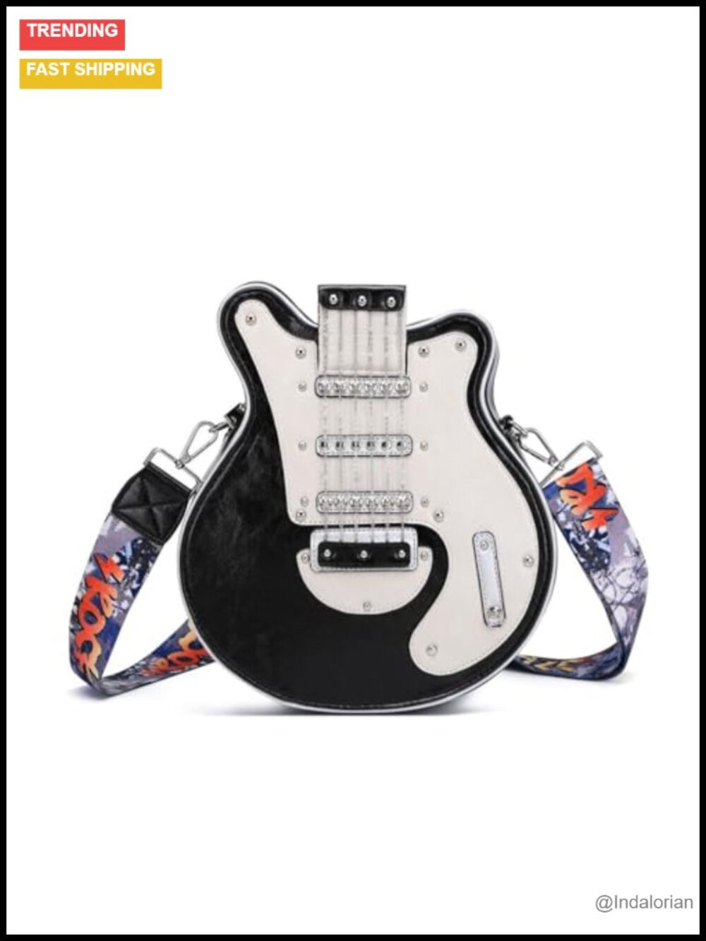 Guitar Shape Crossbody Bag PU Leather Zipper Shoulder Adjustable Strap